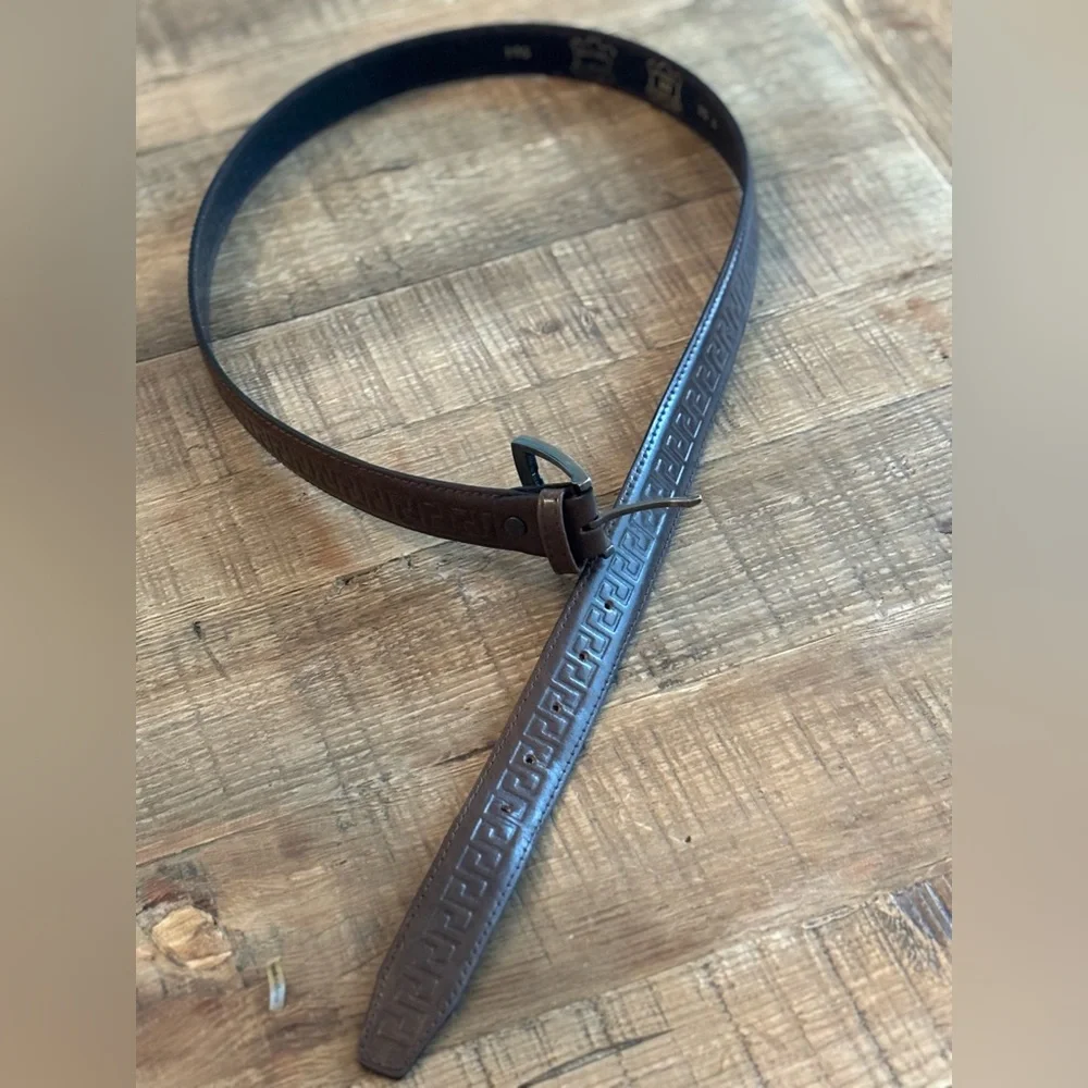 Meander Leather Embossed Belt. Textured Pattern | Medium Brown | Men’s 45.5”L